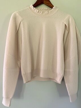 Ulla Johnson Blush Pink Crochet Trim Puff Sleeve Cropped Sweater M
